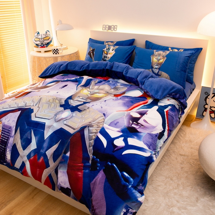 91家纺网 家纺一手货源 找家纺 一电 2025外贸跨境电商儿童卡通床上四件套亲肤牛奶绒学生三件床单被套加大珊瑚宝宝卡通2 奥特家族