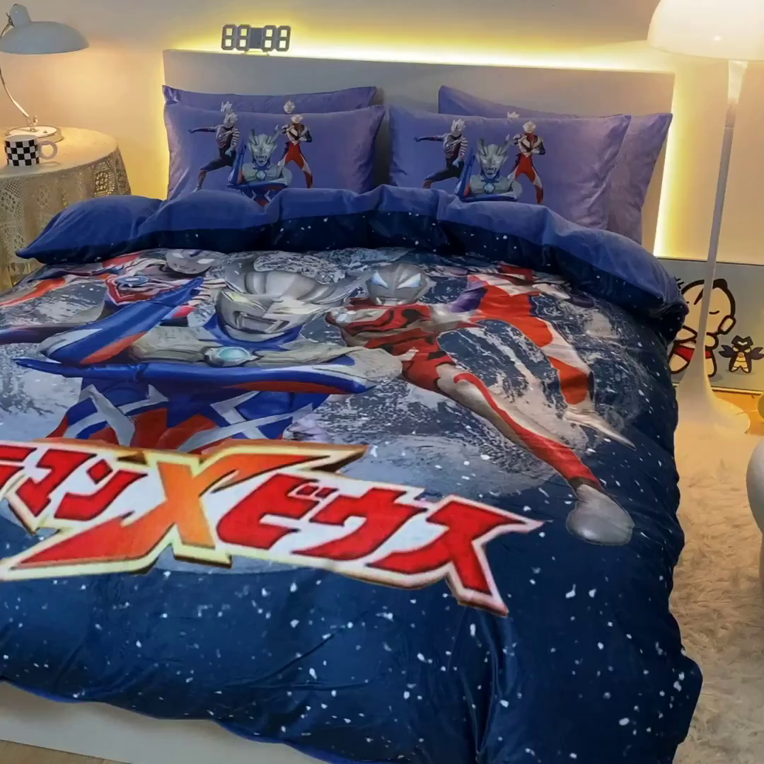 91家纺网 家纺一手货源 找家纺 一电 2025外贸跨境电商儿童卡通床上四件套亲肤牛奶绒学生三件床单被套加大珊瑚宝宝卡通2 奥特警卫队