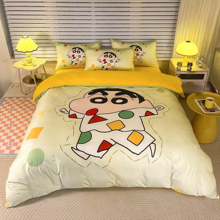 91家纺网 家纺一手货源 找家纺 一电 2025外贸跨境电商儿童卡通床上四件套亲肤牛奶绒学生三件床单被套加大珊瑚宝宝卡通 小新