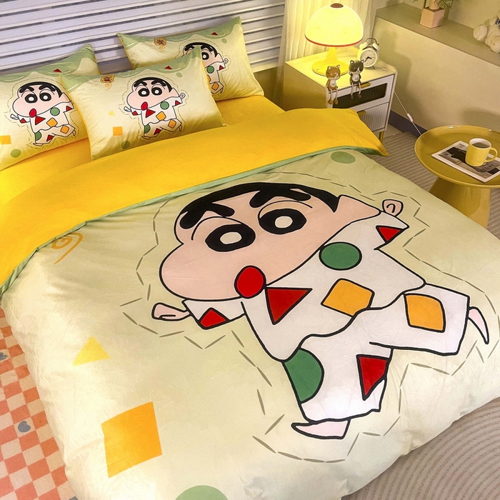 91家纺网 家纺一手货源 找家纺 一电 2025外贸跨境电商儿童卡通床上四件套亲肤牛奶绒学生三件床单被套加大珊瑚宝宝卡通 小新