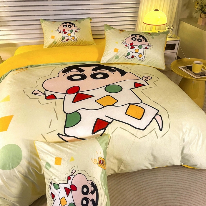 91家纺网 家纺一手货源 找家纺 一电 2025外贸跨境电商儿童卡通床上四件套亲肤牛奶绒学生三件床单被套加大珊瑚宝宝卡通 小新