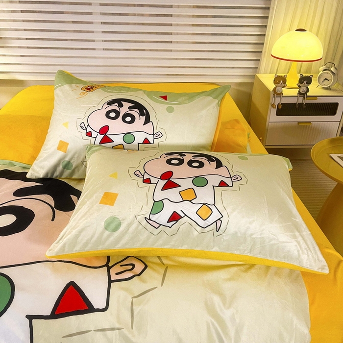 91家纺网 家纺一手货源 找家纺 一电 2025外贸跨境电商儿童卡通床上四件套亲肤牛奶绒学生三件床单被套加大珊瑚宝宝卡通 小新