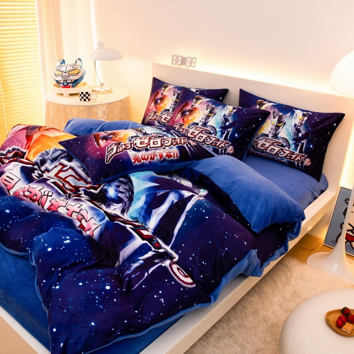 91家纺网 家纺一手货源 找家纺 一电 2025外贸跨境电商儿童卡通床上四件套亲肤牛奶绒学生三件床单被套加大珊瑚宝宝卡通2 赛罗