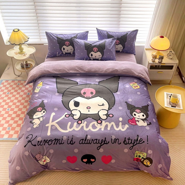 91家纺网 家纺一手货源 找家纺 一电 2025外贸跨境电商儿童卡通床上四件套亲肤牛奶绒学生三件床单被套加大珊瑚宝宝卡通 圆点库洛米