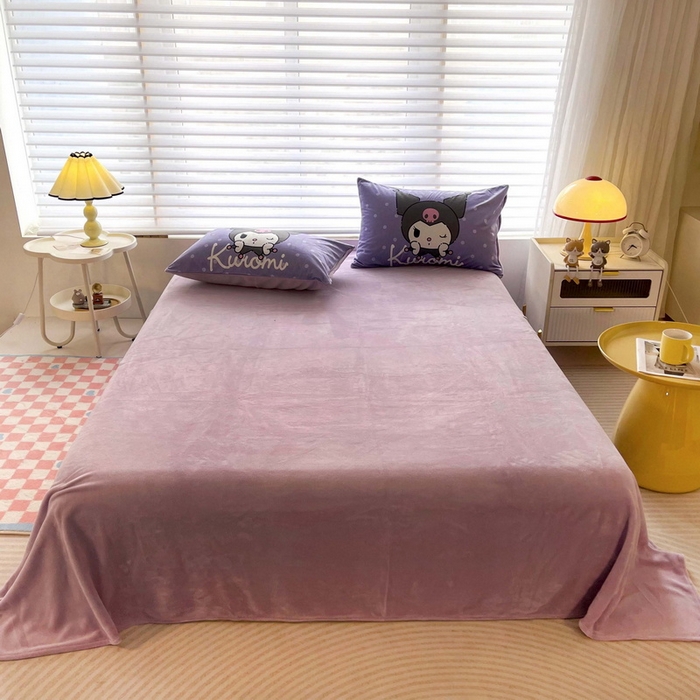 91家纺网 家纺一手货源 找家纺 一电 2025外贸跨境电商儿童卡通床上四件套亲肤牛奶绒学生三件床单被套加大珊瑚宝宝卡通 圆点库洛米