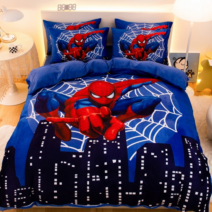 91家纺网 家纺一手货源 找家纺 一电 2025外贸跨境电商儿童卡通床上四件套亲肤牛奶绒学生三件床单被套加大珊瑚宝宝卡通 蜘蛛侠