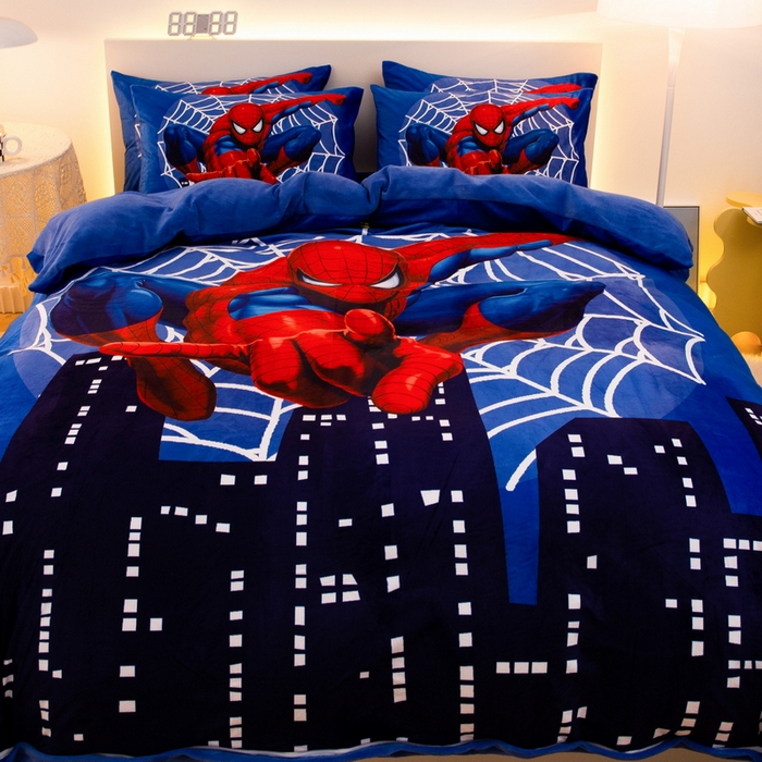 91家纺网 家纺一手货源 找家纺 一电 2025外贸跨境电商儿童卡通床上四件套亲肤牛奶绒学生三件床单被套加大珊瑚宝宝卡通 蜘蛛侠