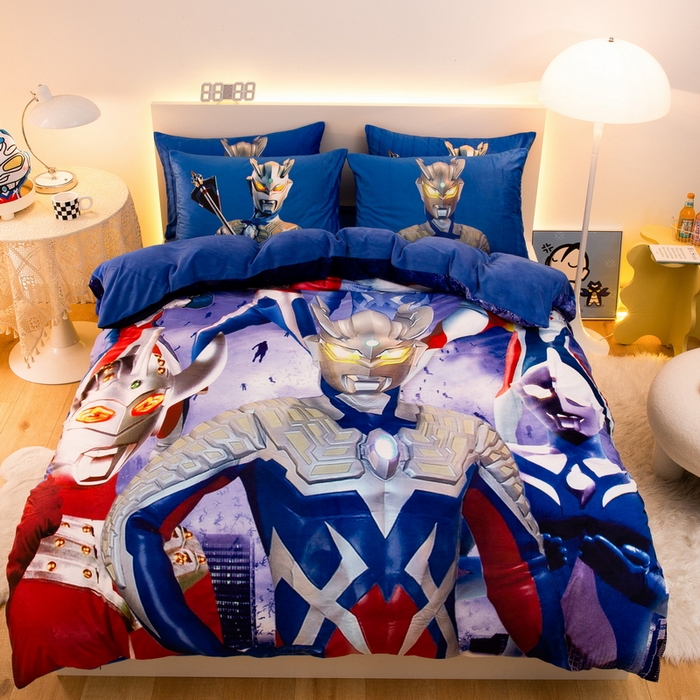 91家纺网 家纺一手货源 找家纺 一电 2025外贸跨境电商儿童卡通床上四件套亲肤牛奶绒学生三件床单被套加大珊瑚宝宝卡通单被套2 奥特家族