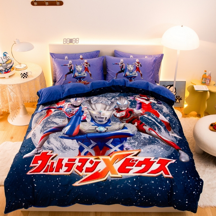 91家纺网 家纺一手货源 找家纺 一电 2025外贸跨境电商儿童卡通床上四件套亲肤牛奶绒学生三件床单被套加大珊瑚宝宝卡通单被套2 奥特警卫队