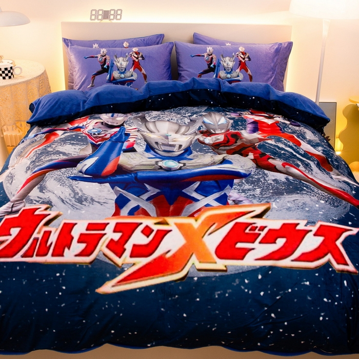 91家纺网 家纺一手货源 找家纺 一电 2025外贸跨境电商儿童卡通床上四件套亲肤牛奶绒学生三件床单被套加大珊瑚宝宝卡通单被套2 奥特警卫队