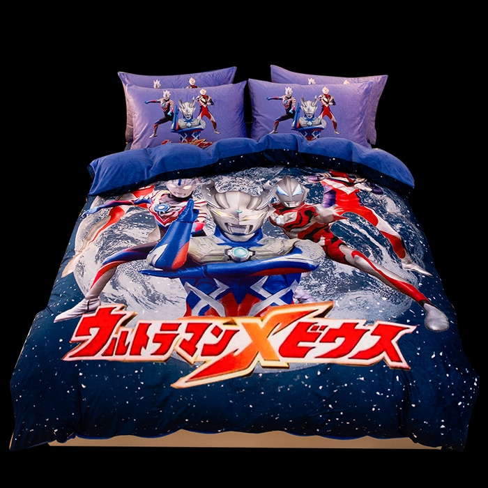 91家纺网 家纺一手货源 找家纺 一电 2025外贸跨境电商儿童卡通床上四件套亲肤牛奶绒学生三件床单被套加大珊瑚宝宝卡通单被套2 奥特警卫队