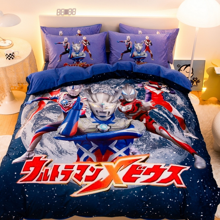 91家纺网 家纺一手货源 找家纺 一电 2025外贸跨境电商儿童卡通床上四件套亲肤牛奶绒学生三件床单被套加大珊瑚宝宝卡通单被套2 奥特警卫队