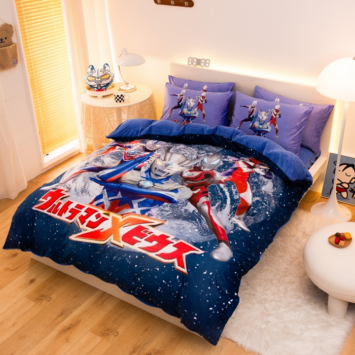 91家纺网 家纺一手货源 找家纺 一电 2025外贸跨境电商儿童卡通床上四件套亲肤牛奶绒学生三件床单被套加大珊瑚宝宝卡通单被套2 奥特警卫队