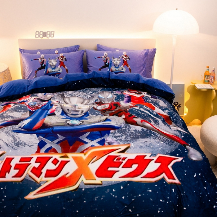 91家纺网 家纺一手货源 找家纺 一电 2025外贸跨境电商儿童卡通床上四件套亲肤牛奶绒学生三件床单被套加大珊瑚宝宝卡通单被套2 奥特警卫队