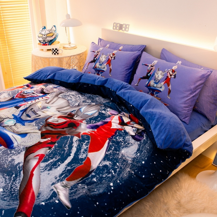 91家纺网 家纺一手货源 找家纺 一电 2025外贸跨境电商儿童卡通床上四件套亲肤牛奶绒学生三件床单被套加大珊瑚宝宝卡通单被套2 奥特警卫队