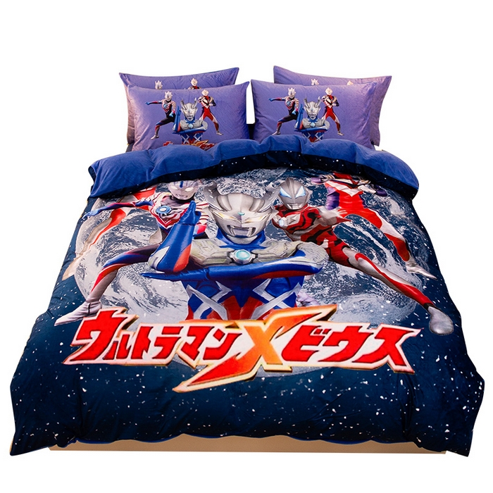 91家纺网 家纺一手货源 找家纺 一电 2025外贸跨境电商儿童卡通床上四件套亲肤牛奶绒学生三件床单被套加大珊瑚宝宝卡通单被套2 奥特警卫队