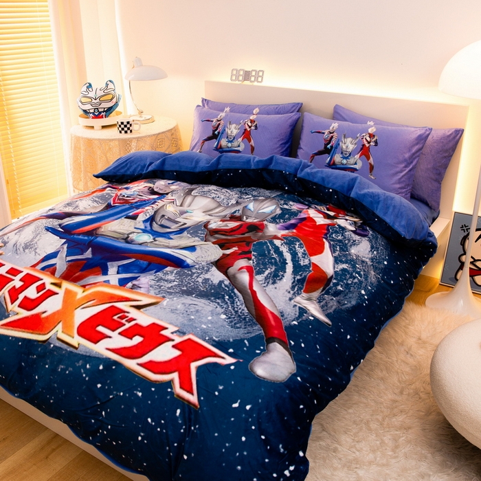 91家纺网 家纺一手货源 找家纺 一电 2025外贸跨境电商儿童卡通床上四件套亲肤牛奶绒学生三件床单被套加大珊瑚宝宝卡通单被套2 奥特警卫队