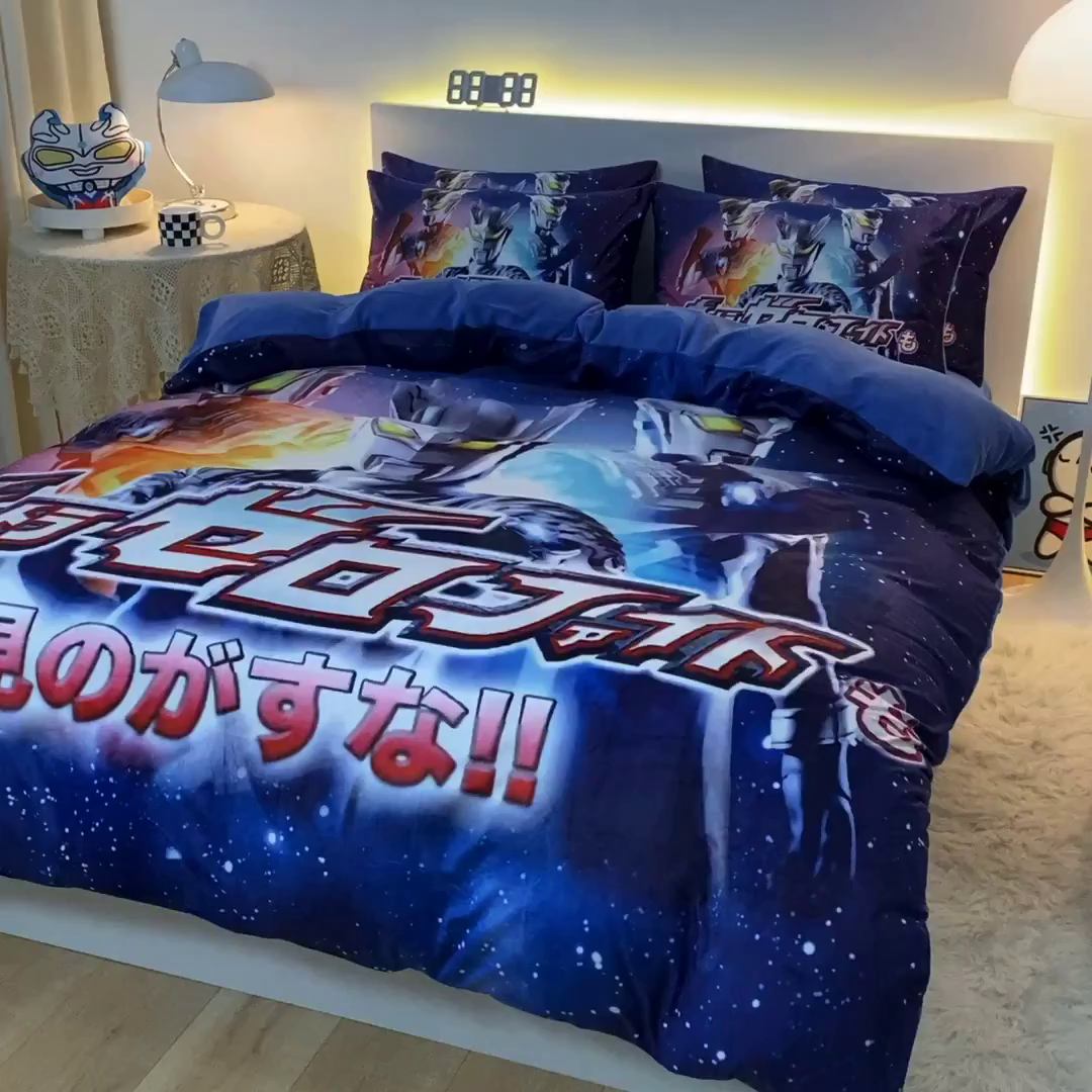 91家纺网 家纺一手货源 找家纺 一电 2025外贸跨境电商儿童卡通床上四件套亲肤牛奶绒学生三件床单被套加大珊瑚宝宝卡通单被套2 赛罗