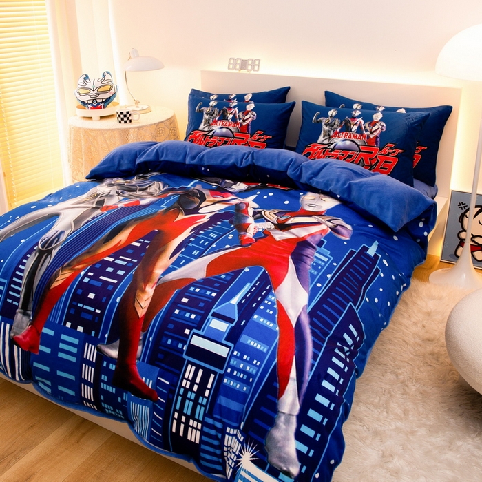 91家纺网 家纺一手货源 找家纺 一电 2025外贸跨境电商儿童卡通床上四件套亲肤牛奶绒学生三件床单被套加大珊瑚宝宝卡通单被套2 奥特归来