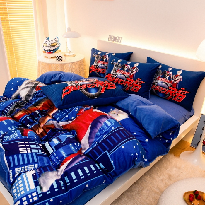 91家纺网 家纺一手货源 找家纺 一电 2025外贸跨境电商儿童卡通床上四件套亲肤牛奶绒学生三件床单被套加大珊瑚宝宝卡通单被套2 奥特归来