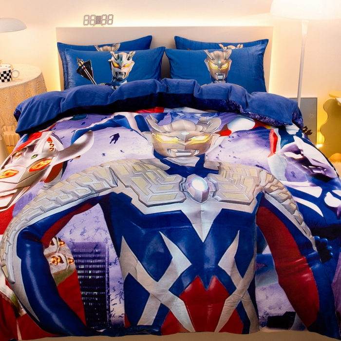 91家纺网 家纺一手货源 找家纺 一电 2025外贸跨境电商儿童卡通床上四件套亲肤牛奶绒学生三件床单被套加大珊瑚宝宝卡通单被套2 奥特家族