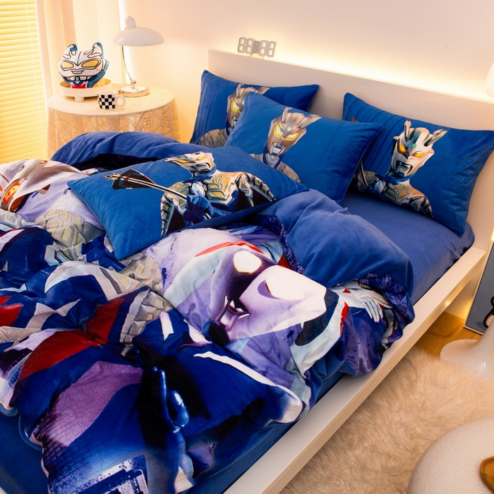 91家纺网 家纺一手货源 找家纺 一电 2025外贸跨境电商儿童卡通床上四件套亲肤牛奶绒学生三件床单被套加大珊瑚宝宝卡通单被套2 奥特家族