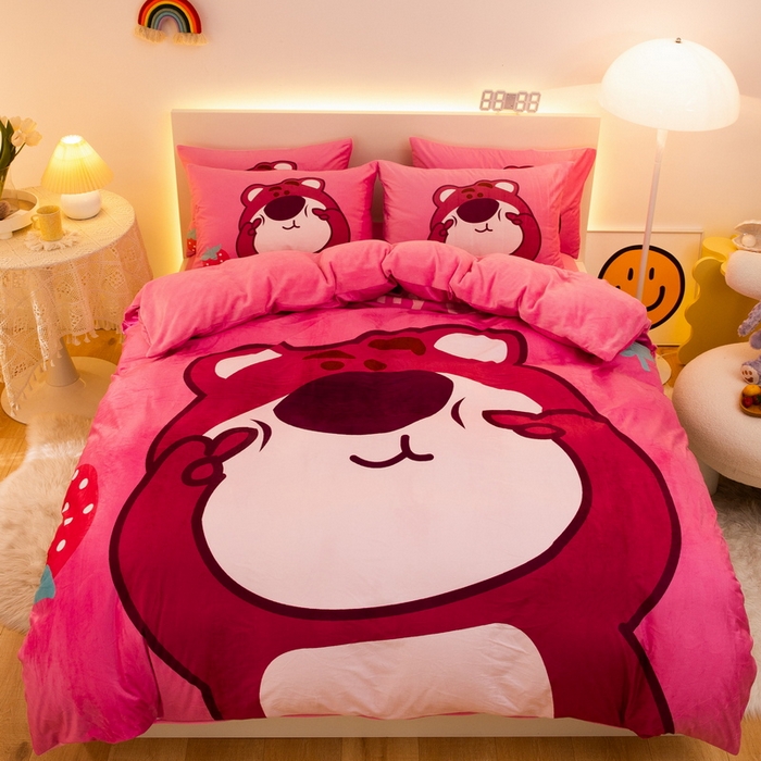 91家纺网 家纺一手货源 找家纺 （总）一电 2025外贸跨境电商儿童卡通床上四件套亲肤牛奶绒学生三件床单被套加大珊瑚宝宝卡通单被套