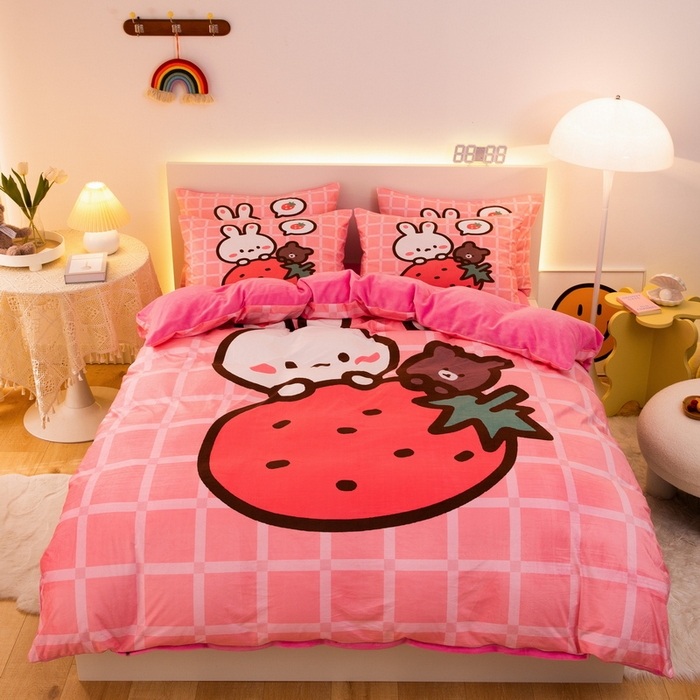 91家纺网 家纺一手货源 找家纺 （总）一电 2025外贸跨境电商儿童卡通床上四件套亲肤牛奶绒学生三件床单被套加大珊瑚宝宝卡通单被套