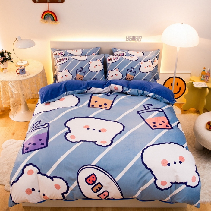 91家纺网 家纺一手货源 找家纺 （总）一电 2025外贸跨境电商儿童卡通床上四件套亲肤牛奶绒学生三件床单被套加大珊瑚宝宝卡通单被套