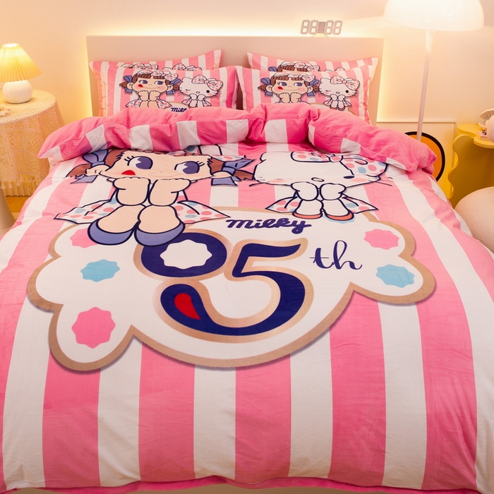 91家纺网 家纺一手货源 找家纺 一电 2025外贸跨境电商儿童卡通床上四件套亲肤牛奶绒学生三件床单被套加大珊瑚宝宝卡通单被套 公主伙伴