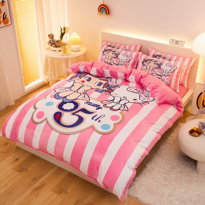 91家纺网 家纺一手货源 找家纺 一电 2025外贸跨境电商儿童卡通床上四件套亲肤牛奶绒学生三件床单被套加大珊瑚宝宝卡通单被套 公主伙伴