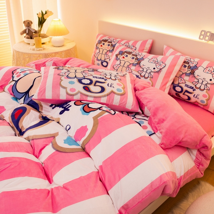 91家纺网 家纺一手货源 找家纺 一电 2025外贸跨境电商儿童卡通床上四件套亲肤牛奶绒学生三件床单被套加大珊瑚宝宝卡通单被套 公主伙伴