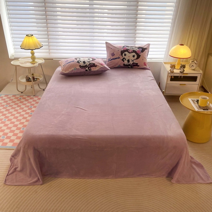 91家纺网 家纺一手货源 找家纺 一电 2025外贸跨境电商儿童卡通床上四件套亲肤牛奶绒学生三件床单被套加大珊瑚宝宝卡通单被套 公主库洛米