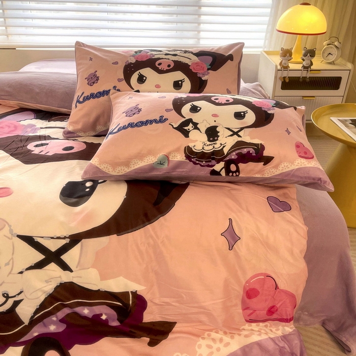 91家纺网 家纺一手货源 找家纺 一电 2025外贸跨境电商儿童卡通床上四件套亲肤牛奶绒学生三件床单被套加大珊瑚宝宝卡通单被套 公主库洛米