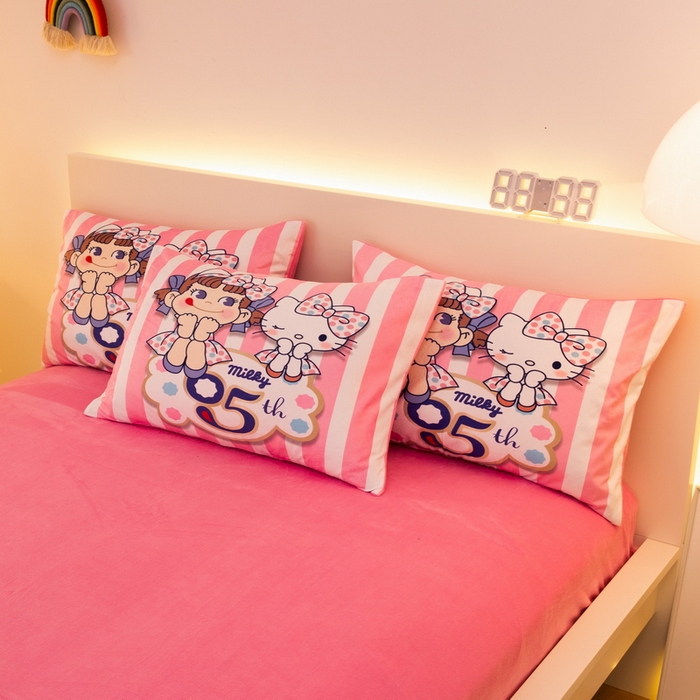 91家纺网 家纺一手货源 找家纺 一电 2025外贸跨境电商儿童卡通床上四件套亲肤牛奶绒学生三件床单被套加大珊瑚宝宝卡通单被套 害羞KT