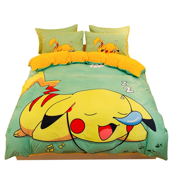 91家纺网 家纺一手货源 找家纺 一电 2025外贸跨境电商儿童卡通床上四件套亲肤牛奶绒学生三件床单被套加大珊瑚宝宝卡通单被套 呼呼皮卡丘