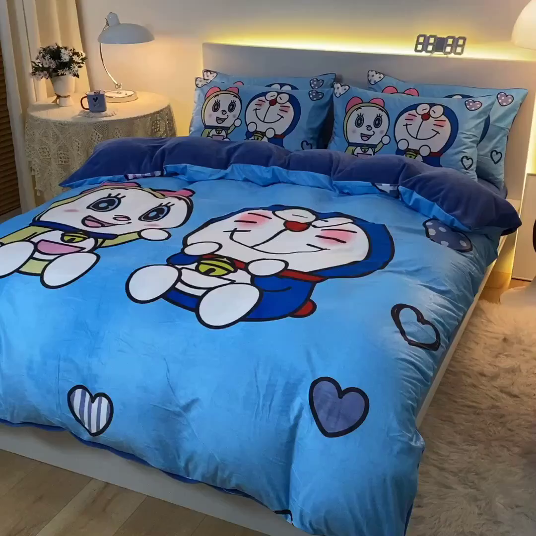 91家纺网 家纺一手货源 找家纺 一电 2025外贸跨境电商儿童卡通床上四件套亲肤牛奶绒学生三件床单被套加大珊瑚宝宝卡通单被套 讲故事