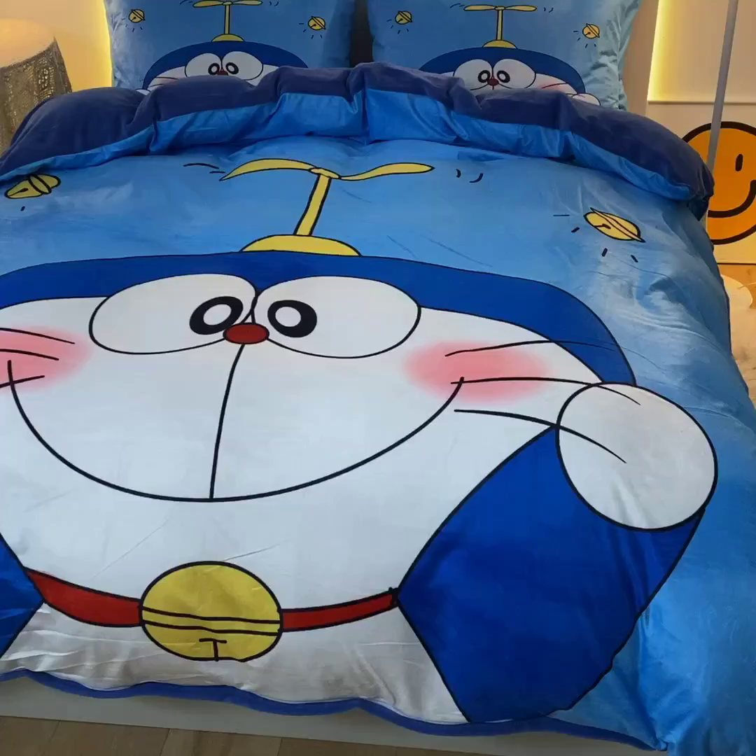 91家纺网 家纺一手货源 找家纺 一电 2025外贸跨境电商儿童卡通床上四件套亲肤牛奶绒学生三件床单被套加大珊瑚宝宝卡通单被套 可爱叮当
