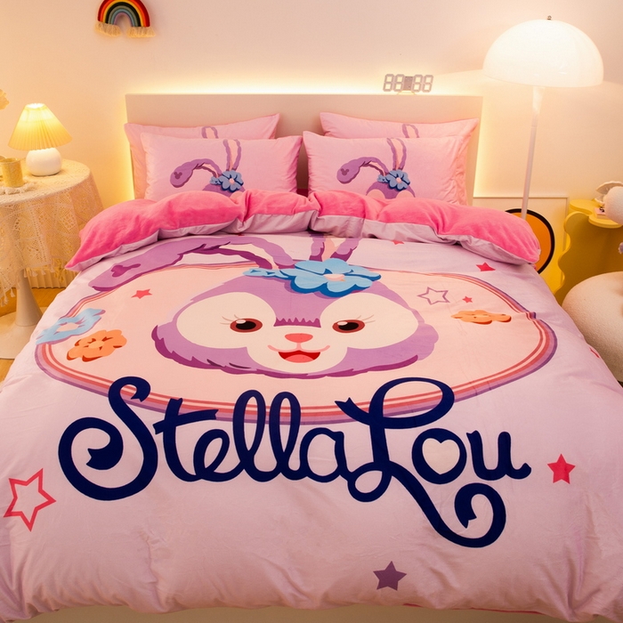 91家纺网 家纺一手货源 找家纺 一电 2025外贸跨境电商儿童卡通床上四件套亲肤牛奶绒学生三件床单被套加大珊瑚宝宝卡通单被套 可爱星黛露