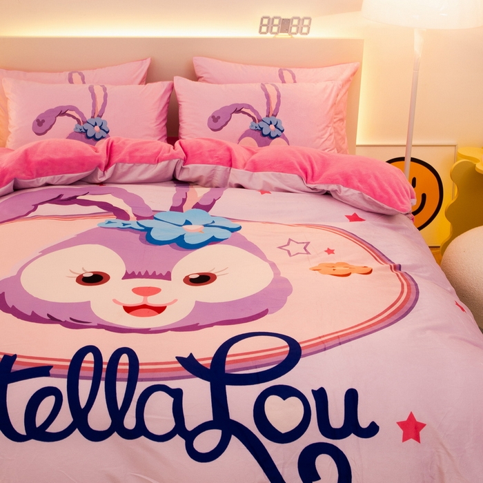 91家纺网 家纺一手货源 找家纺 一电 2025外贸跨境电商儿童卡通床上四件套亲肤牛奶绒学生三件床单被套加大珊瑚宝宝卡通单被套 可爱星黛露