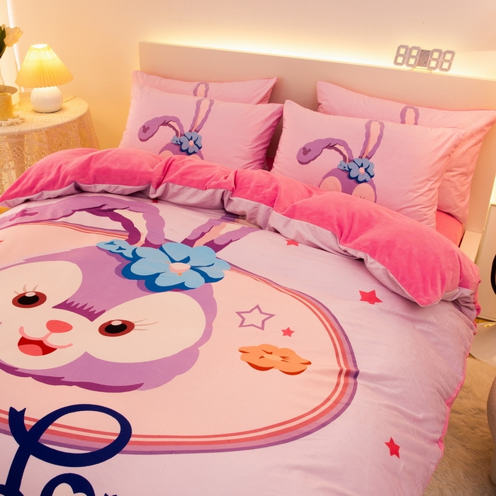 91家纺网 家纺一手货源 找家纺 一电 2025外贸跨境电商儿童卡通床上四件套亲肤牛奶绒学生三件床单被套加大珊瑚宝宝卡通单被套 可爱星黛露
