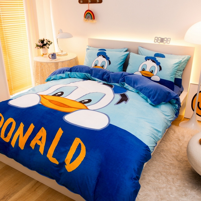 91家纺网 家纺一手货源 找家纺 一电 2025外贸跨境电商儿童卡通床上四件套亲肤牛奶绒学生三件床单被套加大珊瑚宝宝卡通单被套 起立