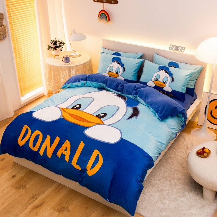 91家纺网 家纺一手货源 找家纺 一电 2025外贸跨境电商儿童卡通床上四件套亲肤牛奶绒学生三件床单被套加大珊瑚宝宝卡通单被套 起立