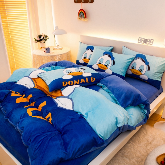 91家纺网 家纺一手货源 找家纺 一电 2025外贸跨境电商儿童卡通床上四件套亲肤牛奶绒学生三件床单被套加大珊瑚宝宝卡通单被套 起立