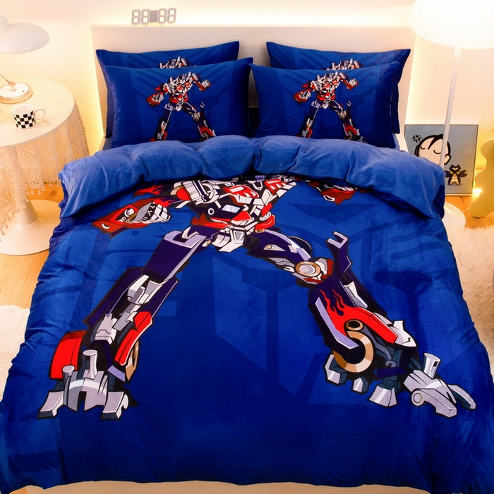 91家纺网 家纺一手货源 找家纺 一电 2025外贸跨境电商儿童卡通床上四件套亲肤牛奶绒学生三件床单被套加大珊瑚宝宝卡通单被套 擎天柱