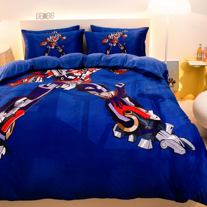 91家纺网 家纺一手货源 找家纺 一电 2025外贸跨境电商儿童卡通床上四件套亲肤牛奶绒学生三件床单被套加大珊瑚宝宝卡通单被套 擎天柱