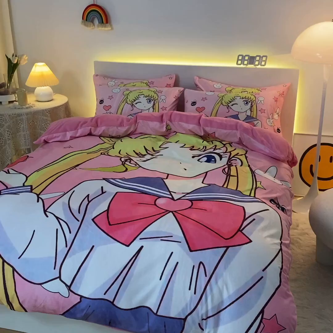 91家纺网 家纺一手货源 找家纺 （总）一电 2025外贸跨境电商儿童卡通床上四件套亲肤牛奶绒学生三件床单被套加大珊瑚宝宝卡通3