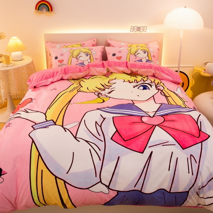 91家纺网 家纺一手货源 找家纺 （总）一电 2025外贸跨境电商儿童卡通床上四件套亲肤牛奶绒学生三件床单被套加大珊瑚宝宝卡通单被套3