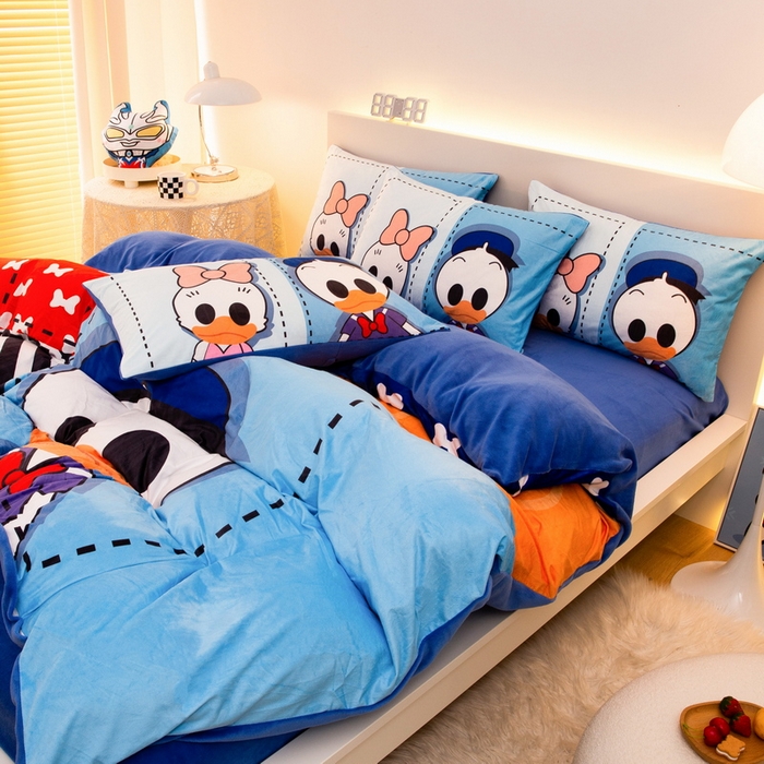 91家纺网 家纺一手货源 找家纺 一电 2025外贸跨境电商儿童卡通床上四件套亲肤牛奶绒学生三件床单被套加大珊瑚宝宝卡通单被套 上课