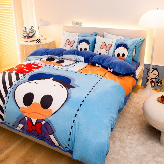 91家纺网 家纺一手货源 找家纺 一电 2025外贸跨境电商儿童卡通床上四件套亲肤牛奶绒学生三件床单被套加大珊瑚宝宝卡通单被套 上课